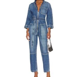 Etica Women's Denim Zeta Carpenter Jumpsuit Size Large